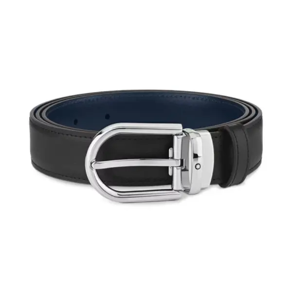 Horseshoe Buckle Black/blue 30 Reversible Leather Belt