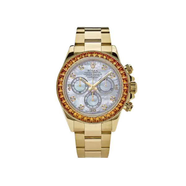 Rolex Daytona 116578SACO Yellow Gold Sapphire Bezel Mother Of Pearl Dial