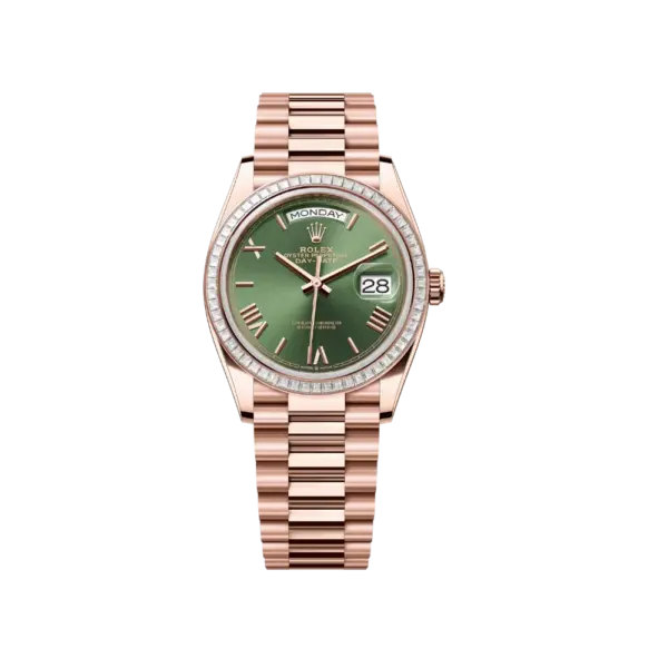 Rolex Day-Date 36 Everose Gold &amp; Diamond Bezel Green Dial 128395TBR – Luxury President Watch