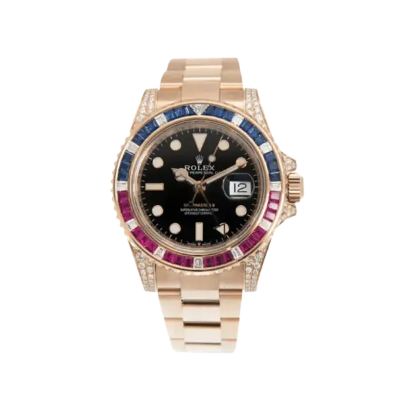 Rolex GMT-Master II 126755SARU &#039;SARU&#039; Rose Gold Black Dial Diamond Bezel