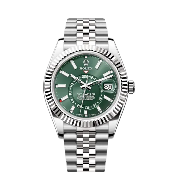 Rolex Sky-Dweller, 42mm, Oystersteel and 18k White Gold, Green, Jubilee, Ref# 336934-0002